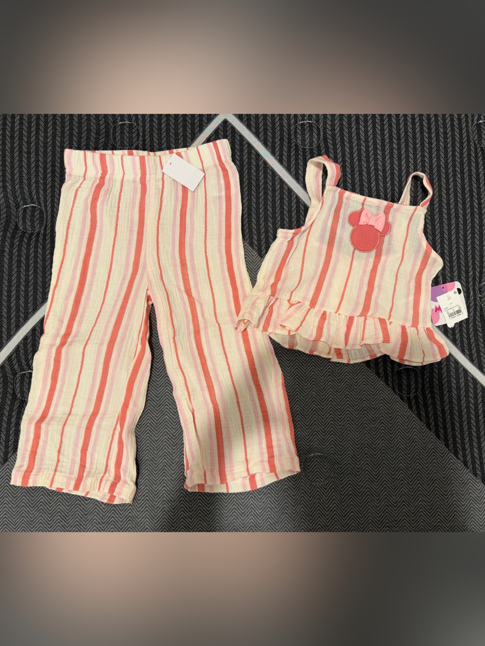 Girls Pink & Cream Stripe Tank Top and Wide-Leg Pants Matching Set